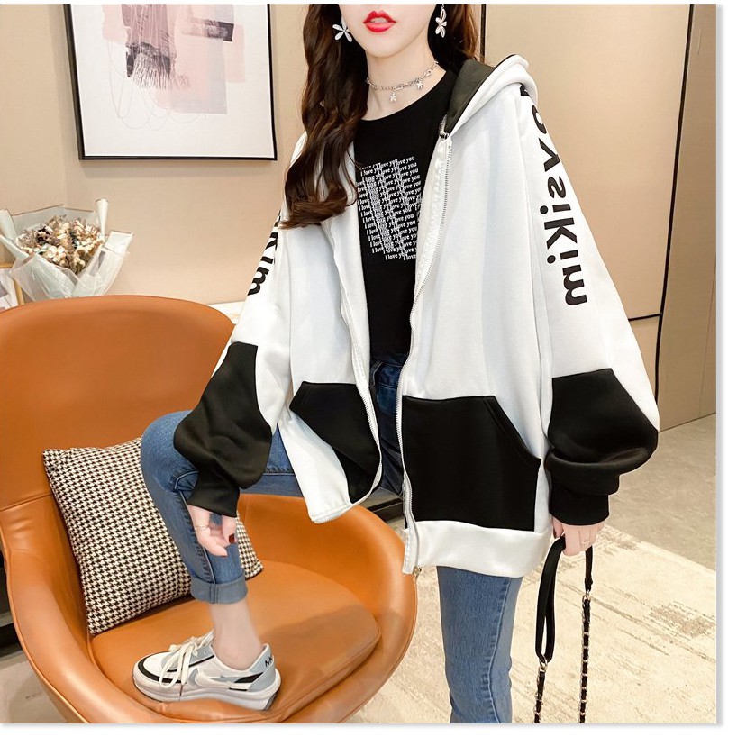 [Freeship] Áo khoác nữ form rộng hoodie nỉ dây kéo phối màu siêu xinh Meysikim | BigBuy360 - bigbuy360.vn
