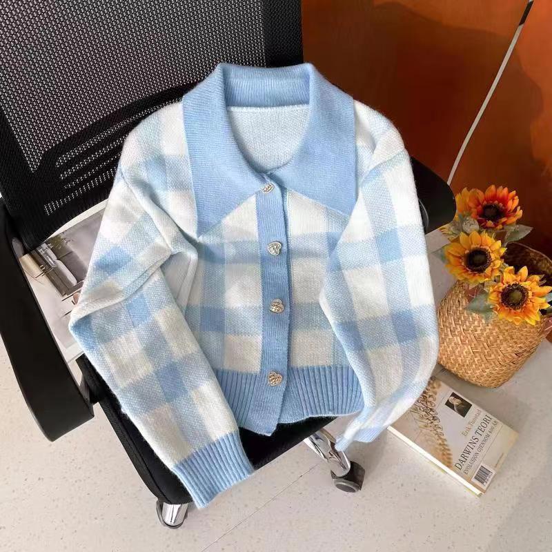 Áo Khoác Cardigan Dệt Kim Họa Tiết Sọc Caro  tao bao
