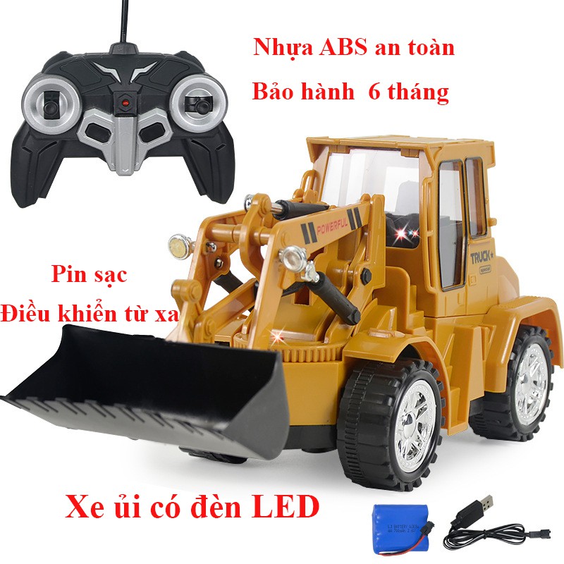 Xe ủi điều khiển từ xa có đèn LED chiếu sáng, chất liệu nhựa ABS an toàn, hỗ trợ pin sạc