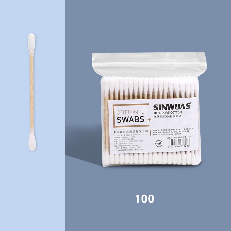 Bông Ngoáy Tai Bông Ráy Tai Thân Gỗ, Tăm Bông Thân Thiện Với Môi Trường Bịch 100 Cái
