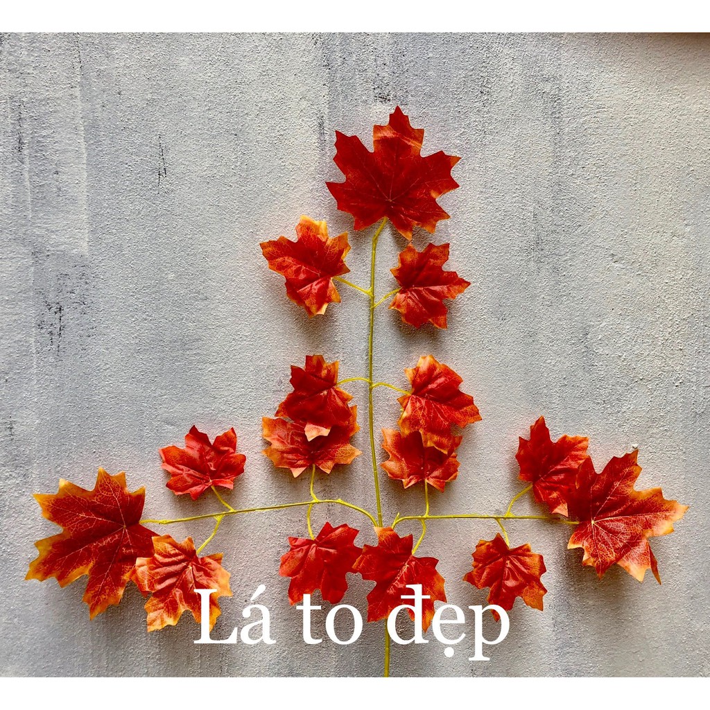 Combo 12 cành lá phong đỏ vải lụa đẹp, lá to 15 lá, lá nhỏ 25 lá