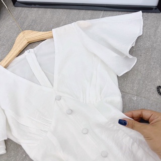 ĐẦM MAXI TRẮNG CỔ V PHỐI NÚT ĐUÔI CÁ