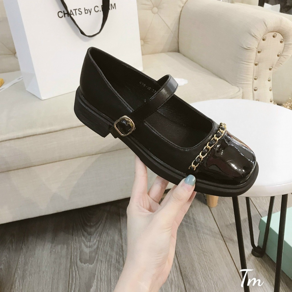 Giày búp bê đế bằng phong cách vintage Hàn Quốc quai xích xinh xắn giá rẻ cho nữ - Mã GN53