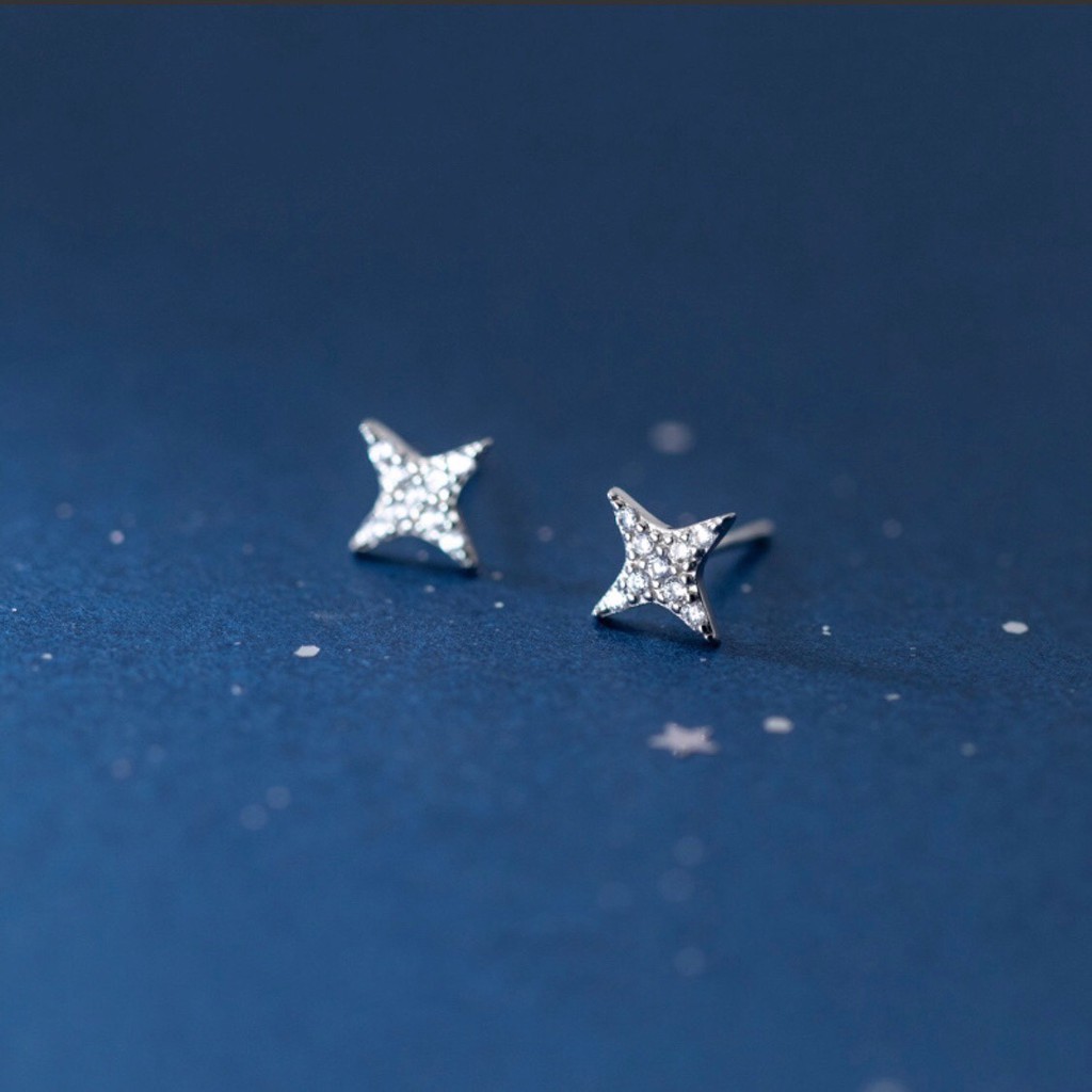 Bông tai bạc H.A.S hình ngôi sao bốn cánh đính đá - HBT42