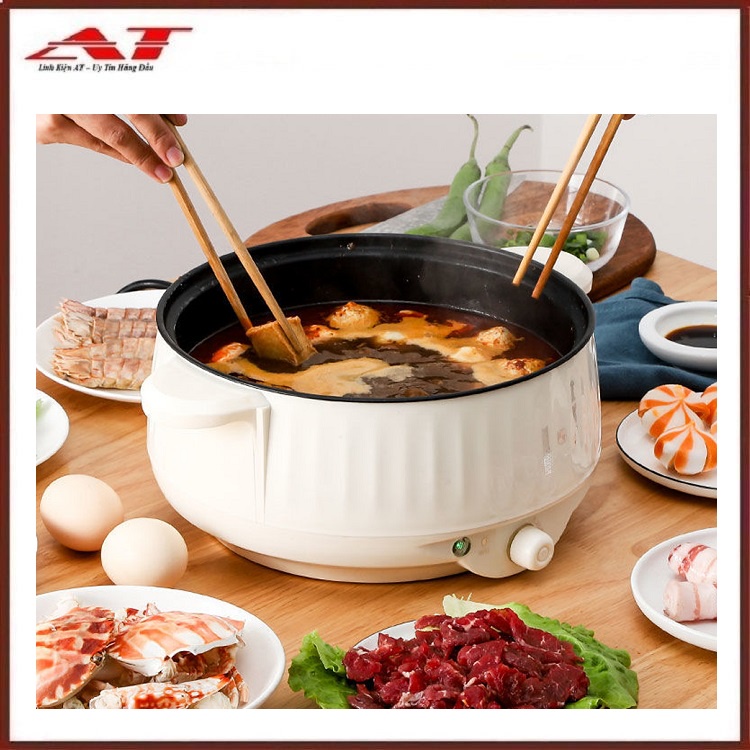 Nồi lẩu điện đa năng AGISAN-02 có lớp chống dính dây cắm 2 chấu dễ dàng chiên, xào, nấu, rán