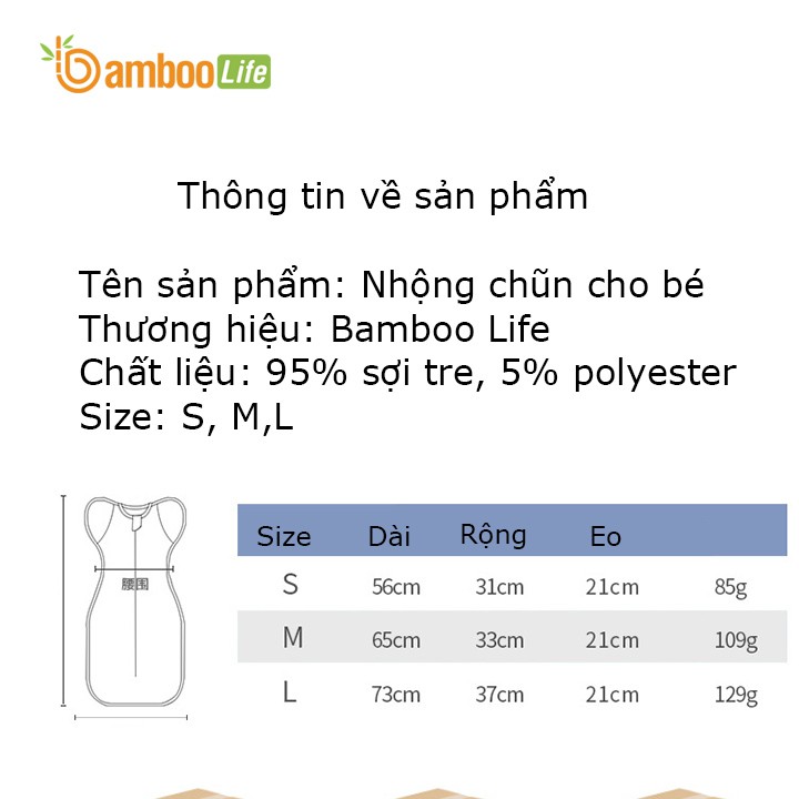 Nhộng chũn cho bé từ sợi tre Bamboo Life BL069 giúp trẻ ngủ ngon giấc an toàn kháng khuẩn