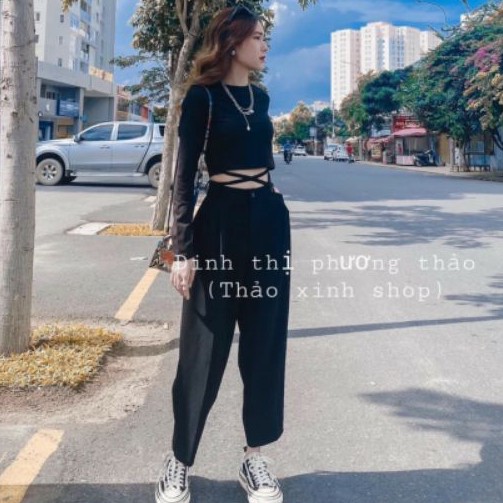 Áo croptop tay dài dây chéo bụng siêu xinh | BigBuy360 - bigbuy360.vn