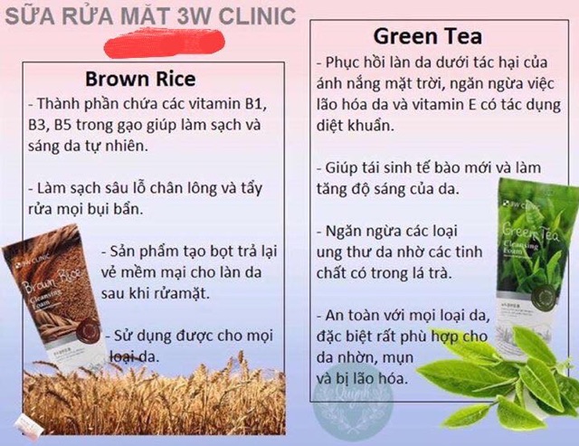 Sữa rửa mặt 3W Clinic trà xanh và gạo