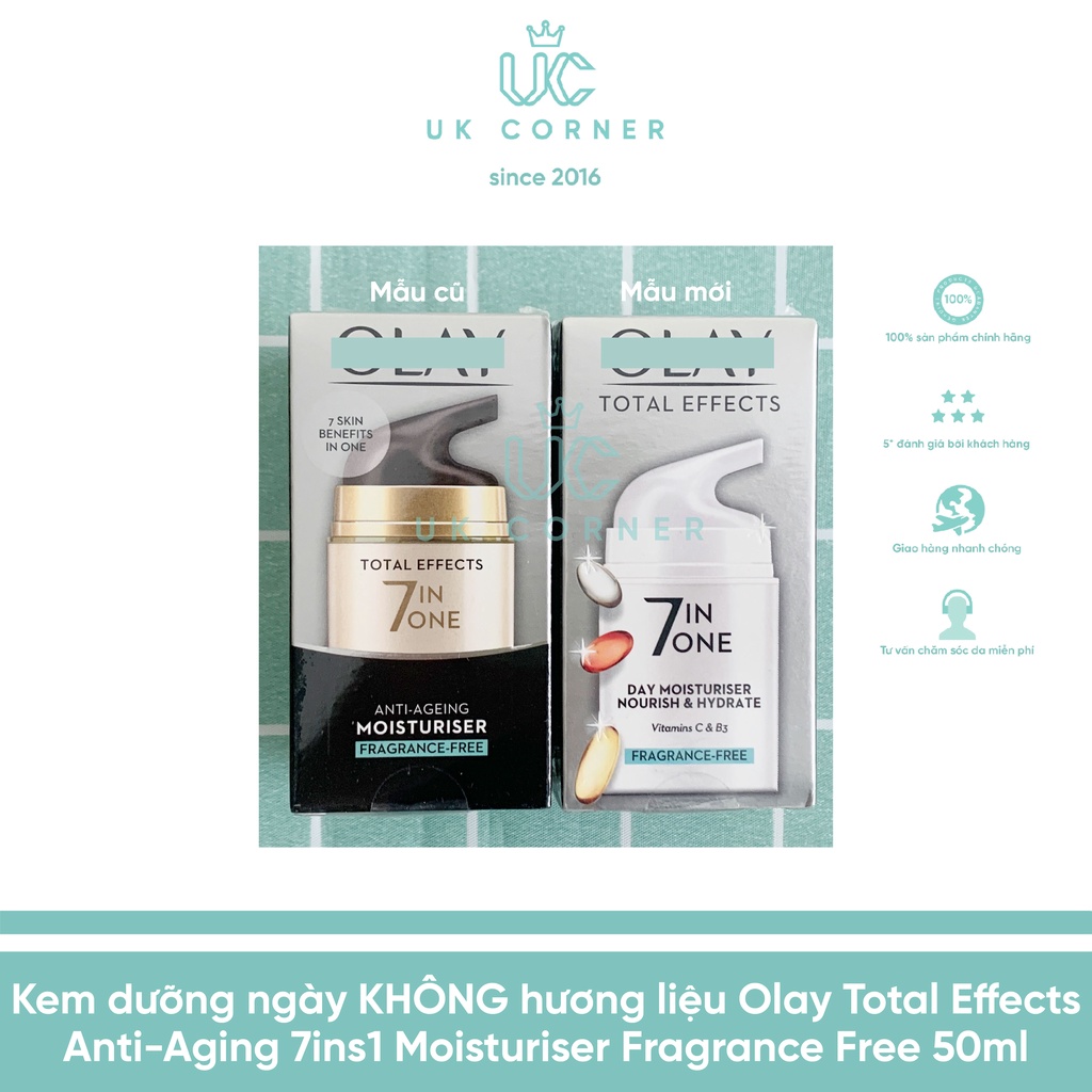 [MỚI] OLAYUK-phân phối Kem dưỡng ngày KO hương liệu Olay Total Effect Anti-Aging 7 in one Fragrance Free Moisturiser 50m