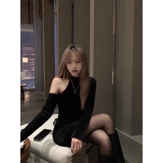 Váy đầm len ôm body chất lông mịn hở vai cổ yếm sexy đi tiệc đi bar đi chơi du lịch