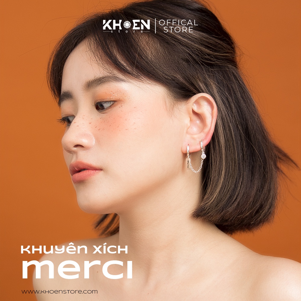 Khuyên tai  Khuyên xích Merci  - xi bạc 925