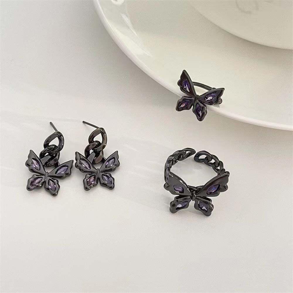 Khuyên Tai Dạng Hở Hình Bướm Đen Thời Trang Cho Nữ