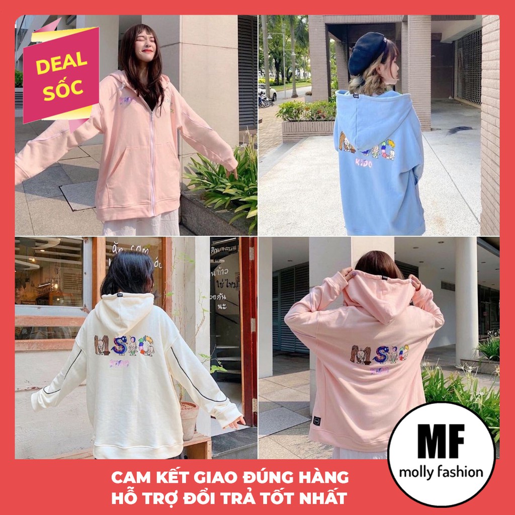 Áo khoác Hoodie nỉ nam nữ form rộng KIDO Freesize mặc vừa từ 40-65kg Molly Fashion