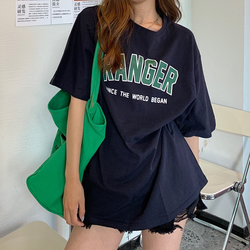 Áo thun tay ngắn in chữ thời trang mùa hè năng động trẻ trung