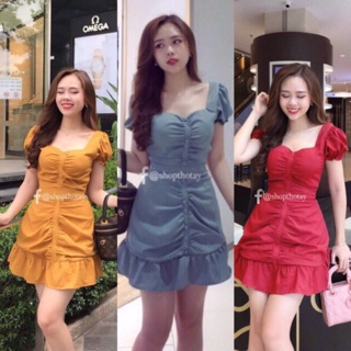 Đầm xoè cổ tim nhúng bèo tay bồng siêu HOT