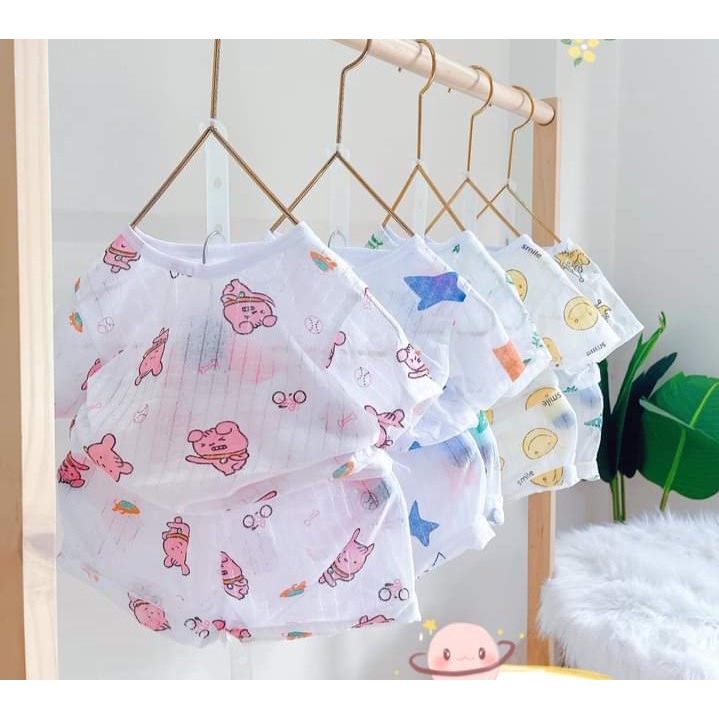combo 3 bộ cộc tay Cotton giấy bé trai bé gái, size 4-15kg (Bộ cộc giấy chui)