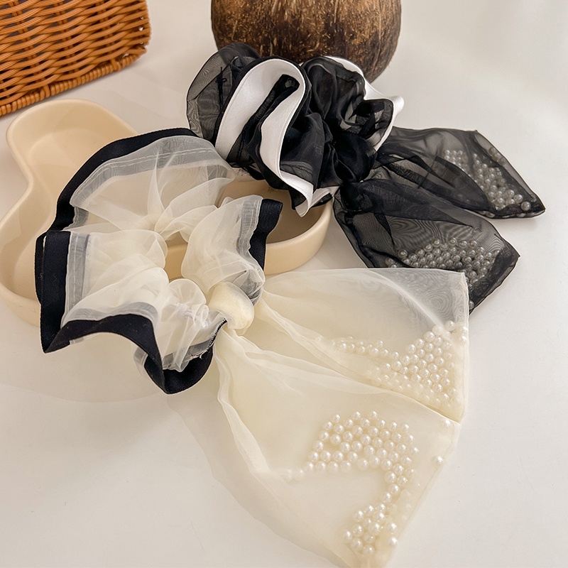 Dây Buộc Tóc Chiffon Đính Ngọc Trai