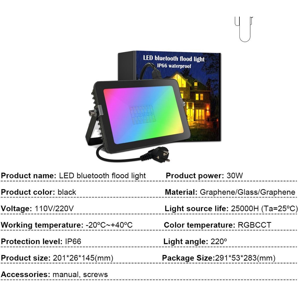 Đèn pha LED RGB công suất cao 30W ngoài trời chống nước IP66 kết nối bluetooth