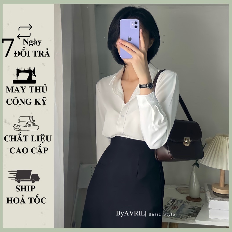 Áo sơ mi nữ màu trắng dài tay form rộng công sở kiểu Hàn Quốc chất mịn AAS441