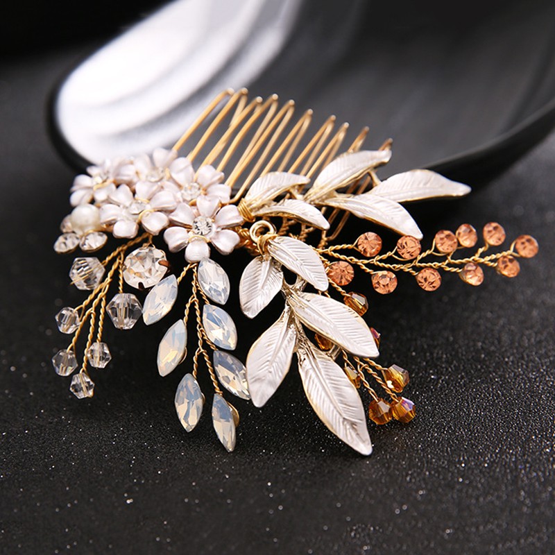 Lược Cài Tóc Hoa Đính Đá Phong Cách Cổ Điển