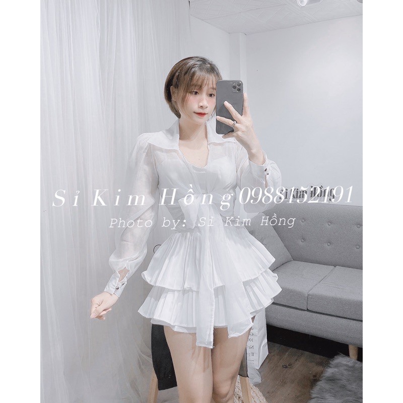 Áo kiểu cột nơ kèm lót