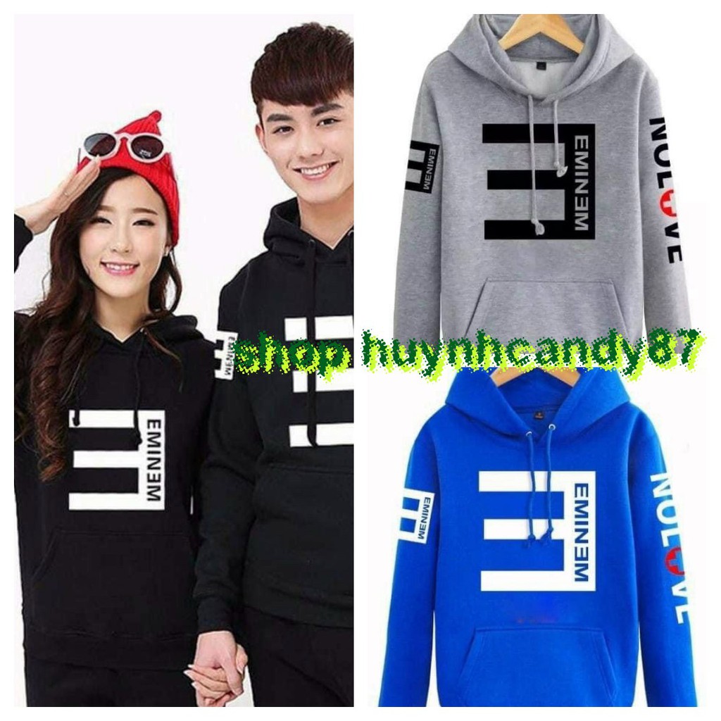 Áo hoodie nỉ ngoại cao cấp Mềm mịn_ unisex nam nữ_ có nón in chữ EMINEM