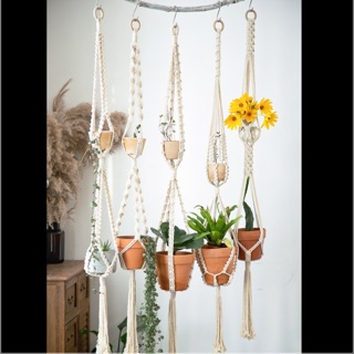 Macrame treo chậu cây trong nhà 2 tầng