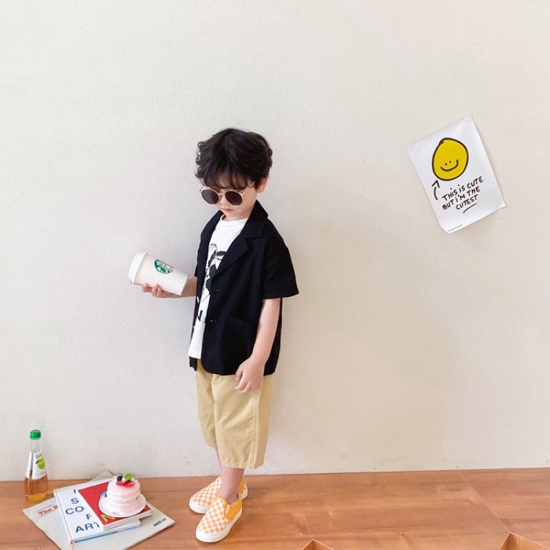 Blazer Đen Ngắn Tay Hàn Quốc Cho Bé