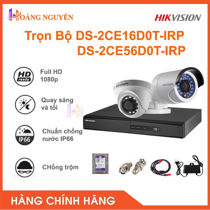 [NHÀ PHÂN PHỐI] Trọn Bộ 2 Camera 2MP giá rẻ Hikvision DS-2CE16D0T-IRP + DS-2CE56D0T-IRP