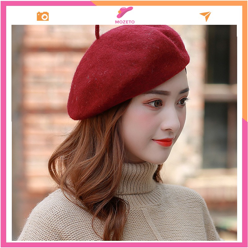 Mũ nồi beret dành cho nữ chất liệu dạ phong cách Hàn Quốc (điều chỉnh được kích thước); M05 - MOZETO
