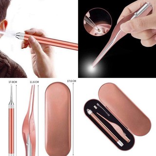 Lấy ráy tai có đèn LED, Bộ dụng cụ lấy ráy tai cho bé, cây lấy ráy và nhíp gắp cao cấp