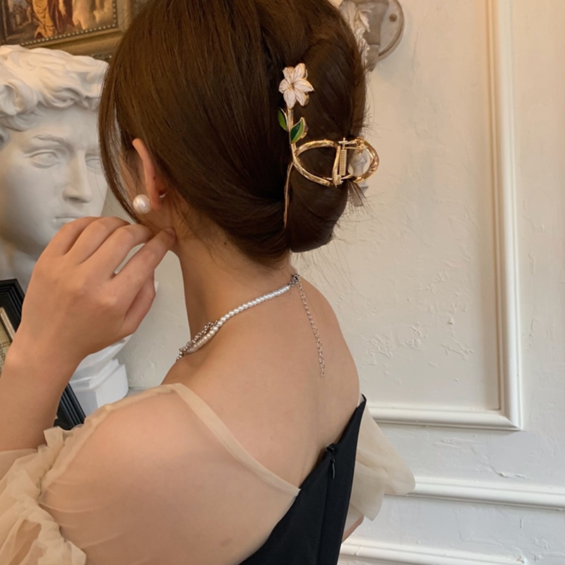 Kẹp Tóc Kim Loại Hình Hoa Lily / Cá Mập / Lá Xanh Lá Kiểu Hàn Quốc Thanh Lịch Dễ Phối Đồ Cho Nữ