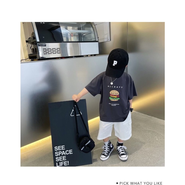 [Babycat] Hàng Có Sẵn Áo Thun Cotton Nguyên Chất Dáng Rộng Tay Ngắn In Hình Burger Phong Cách Hàn Quốc Nhật Bản Mùa Hè Kích Thước Vừa Và Nhỏ Thoải Mái Cho Bé Trai