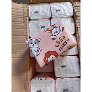 Giấy ăn BLESS U không bụi giấy, không huỳnh quang Thùng 30 túi x 400 tờ x 4 lớp giấy mịn
