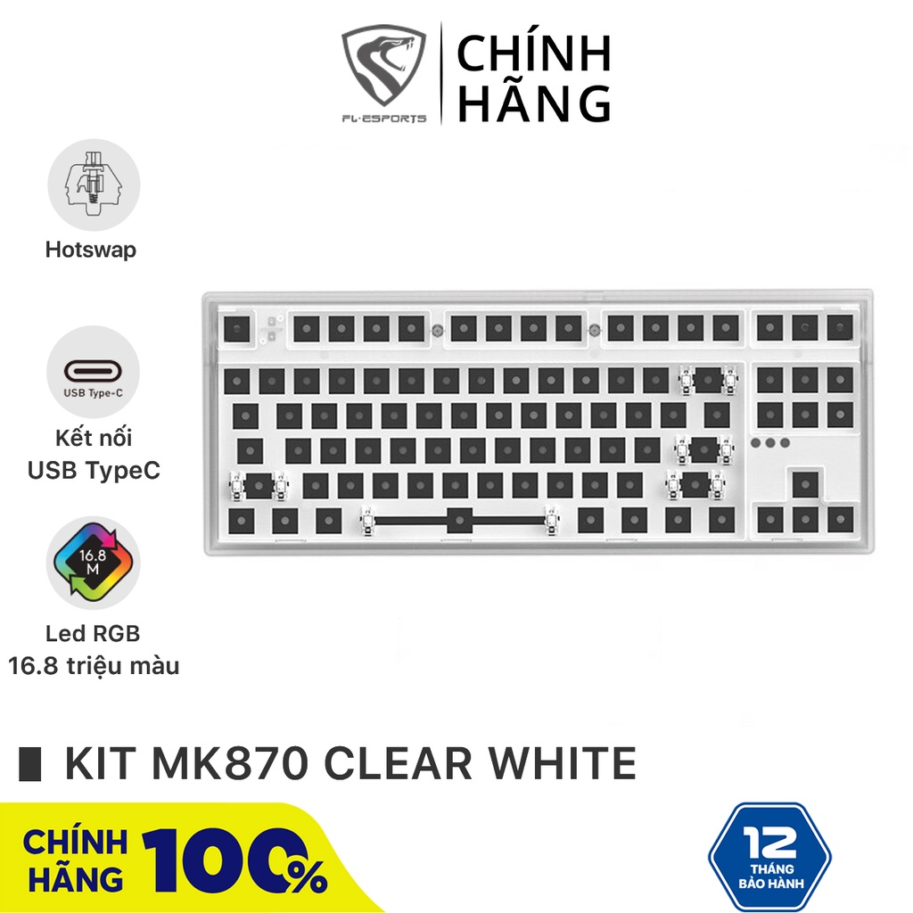 Bộ kit bàn phím cơ FL-Esports MK870 Clear White - Hotswap Led RGB - Sẵn foam - BH 12 tháng