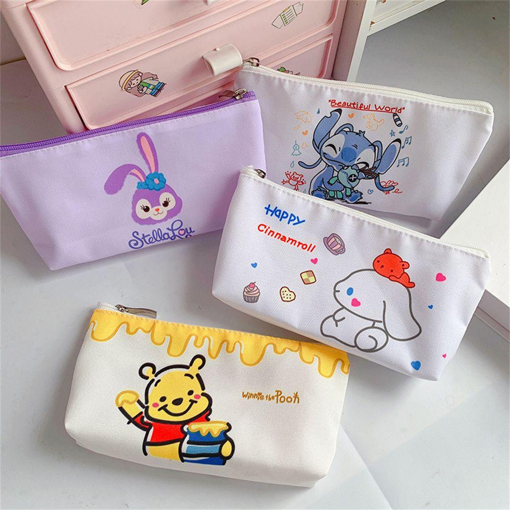 Túi Đựng Bút Bằng Vải Canvas Cỡ Lớn In Hình Gấu Hoạt Hình Dễ Thương