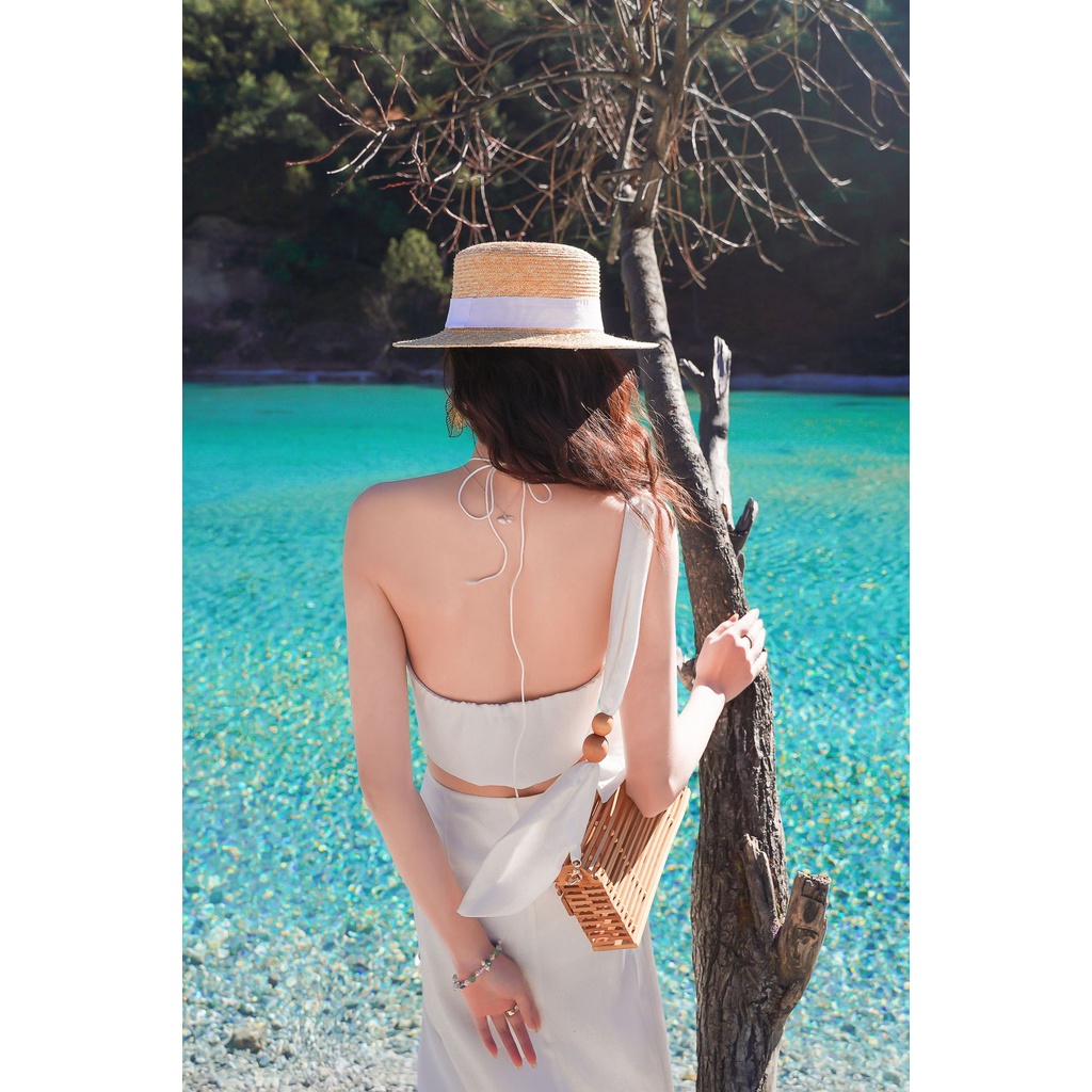 Váy nữ trắng đi biển Bikini dáng dài kiểu Hàn Quốc maxi 8139 DK1T403