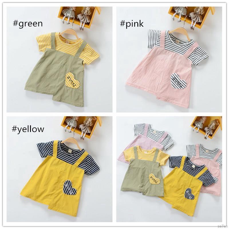 Set áo thun kẻ sọc phối chân váy yếm xinh xắn cho bé gái