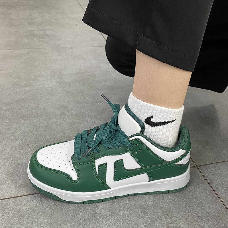Giày Thể Thao Cổ Thấp Màu Trắng Và Xanh Lá Mùa Thu Phong Cách Preppy