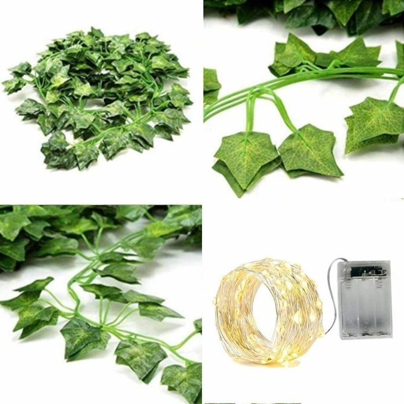 Dây đèn LED dài 2m chống nước hình lá xanh trang trí giáng sinh