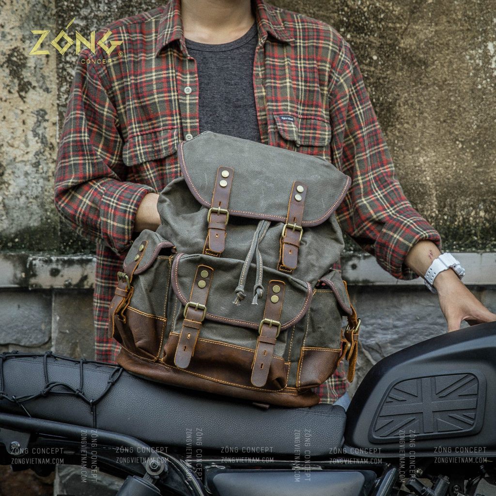 Ba lô du lịch Vintage vải canvas sáp dầu, da bò sáp – GOTHIC I