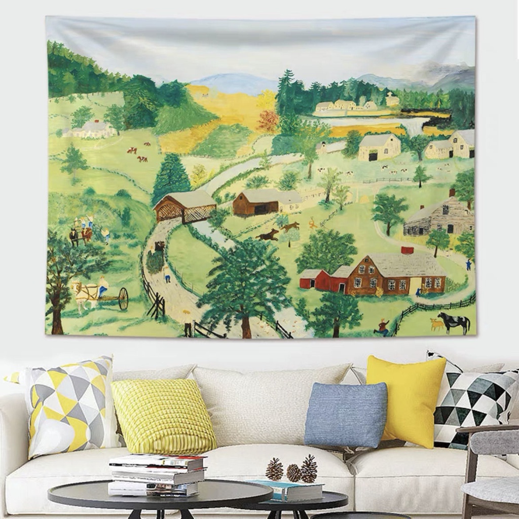 Tấm Thảm Canvas Treo Tường In Hình Tranh Sơn Dầu Phong Cách Đồng Quê Mỹ