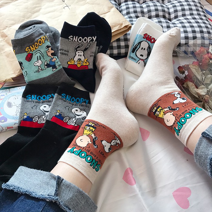 1 Đôi Vớ Cotton Ngắn In Hình Snoopy Phong Cách Hàn Quốc Mới Cho Nam Và Nữ