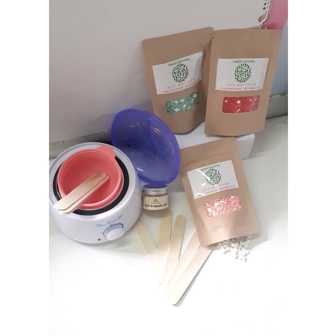 (Set) Nồi wax pro100 +Mỡ trăn 50 + sáp hạt đậu Thơm TD 100Gr(Tặng kèm que + 2 viên mặt nạ).