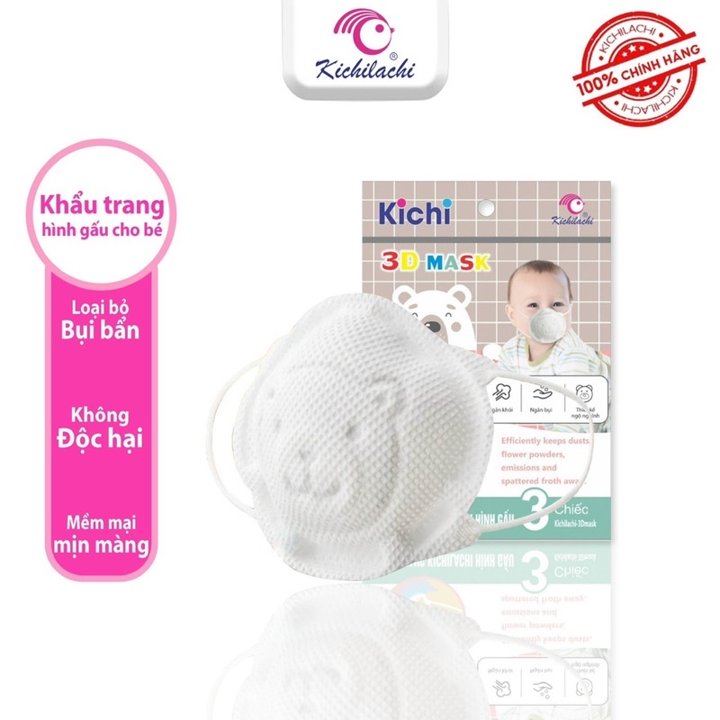 KHẨU TRANG GẤU KICHI CHO BÉ CHÍNH HÃNG, MỀM MỊN KO XÙ LÔNG( 1 set 3 cái )