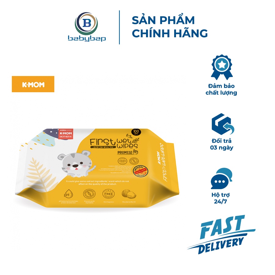 Khăn Ướt Cao Cấp K-Mom Hàn Quốc Dưỡng Ẩm Cho Làn Da Của Bé (100c)