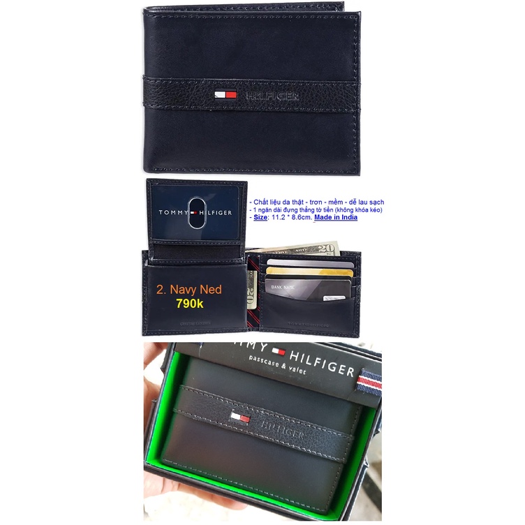 Chính hãng Mỹ - Ví da nam Tommy Hilfiger navy
