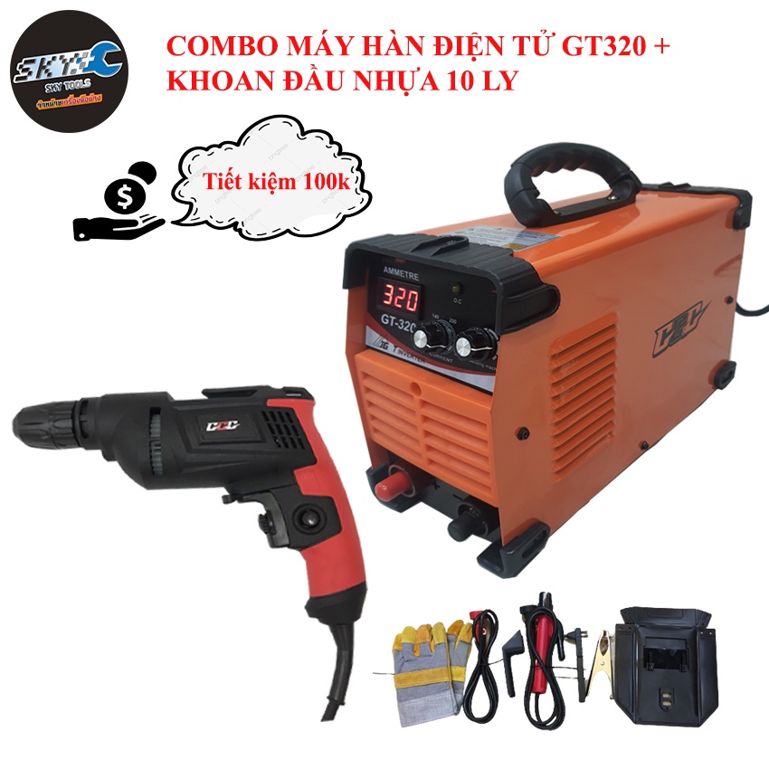 Combo máy hàn điện tử gia đình GT320 + máy khoan, máy bắn vít đầu nhựa 10 ly