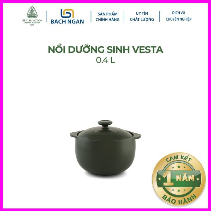 Nồi Sứ Dưỡng Sinh Minh Long Vesta 0.4L dùng cho Bếp Ga, Hồng Ngoại, có nắp đậy, có thể kho cá, hầm cháo - nồi đất