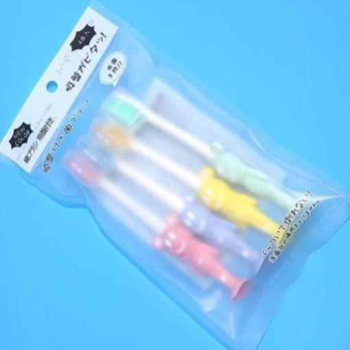Set 4 Bàn Chải Đánh Răng Trẻ Em xuất Nhật hình thú có nắp đậy tặng kèm túi zip